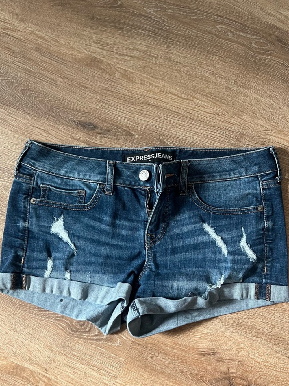 Women’s Dark Wash Distressed Denim Jean Shorts